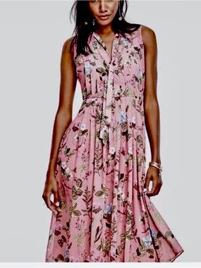 Ann Taylor Floral Pleated Midi
Dress, Size 2 Sleeveless Pink Floral Midi Dress